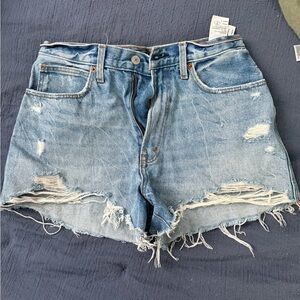 Abercrombie & Fitch Natural Rise Distressed Denim Shorts